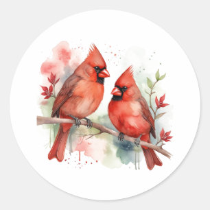 Sticker Rond Oiseaux cardinaux rouges de Noël Art de vacances