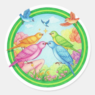 Sticker Rond Oiseaux Colorés dans un Jardin Circulaire