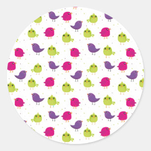 Sticker Rond Oiseaux colorés mignons