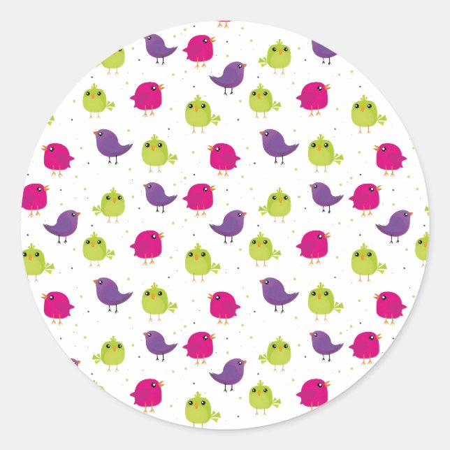 Sticker Rond Oiseaux colorés mignons   (Devant)