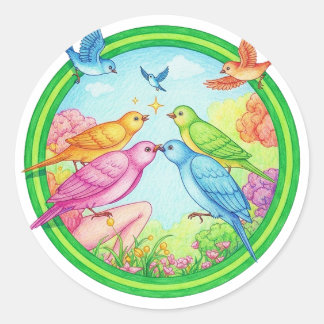 Sticker Rond Oiseaux Colorés pour les Amateurs d'Oiseaux & Cade