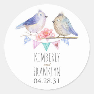 Sticker Rond Oiseaux Couple mignon Mariage