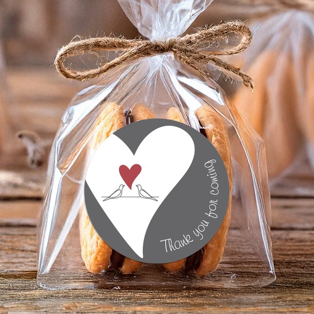 Sticker Rond Oiseaux d'amour simples modernes et cœur rouge mer (Créateur téléchargé)