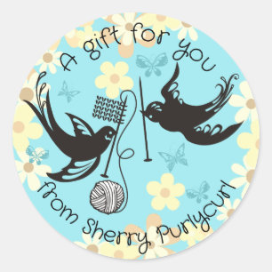 Sticker Rond Oiseaux de couleur personnalisés tricot aiguilles 