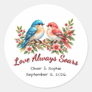 Sticker Rond Oiseaux de l'amour aquarelle Mariage Anniversaire