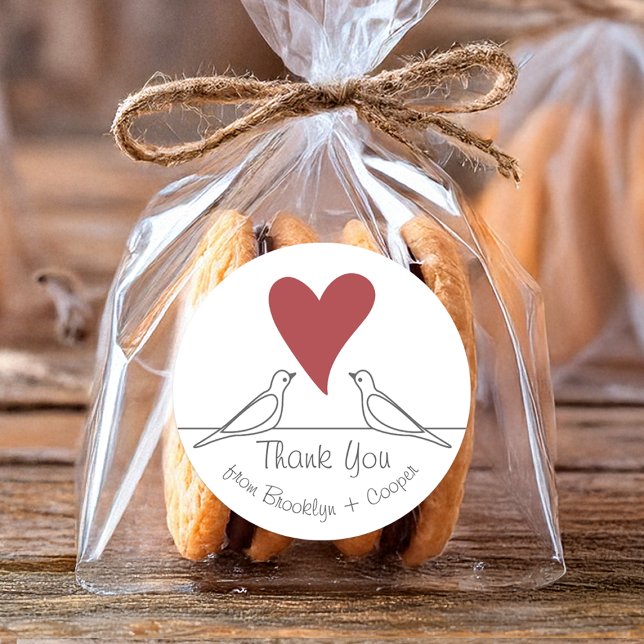 Sticker Rond Oiseaux de l'amour simples modernes Rouge Cœur Mer (Créateur téléchargé)