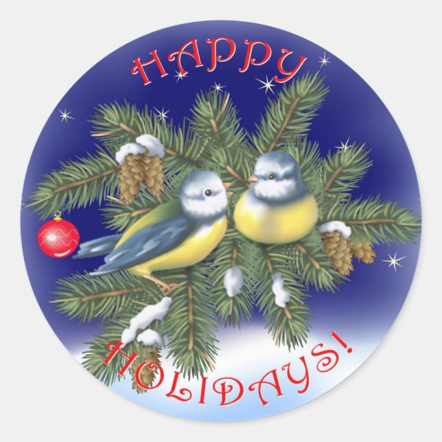 Sticker Rond Oiseaux de Noël (Devant)