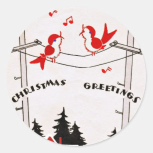 Sticker Rond Oiseaux de Noël d'art déco