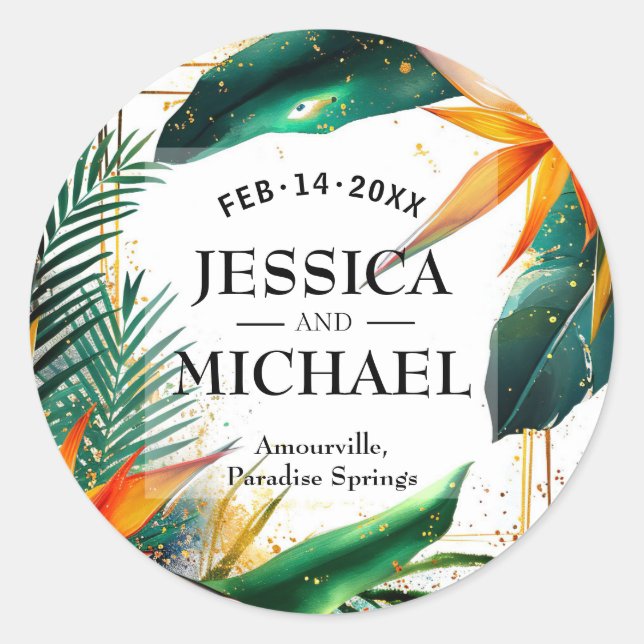 Sticker Rond Oiseaux de Paradise Bliss (Devant)