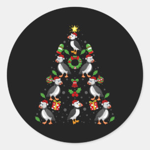 Sticker Rond Oiseaux de Puffin Xmas Éclairage Arbre de Puffin N