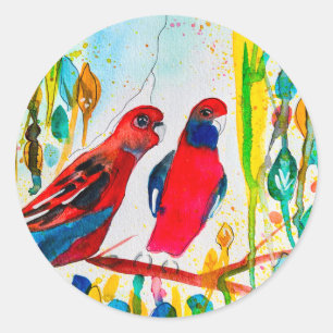 Sticker Rond Oiseaux de Rosella dans l'art de l'aquarelle des a