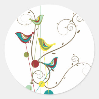 Sticker Rond Oiseaux d'été lunettes de soleil Vignes de nature