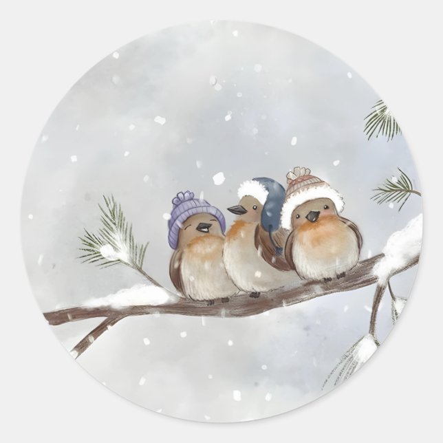 Sticker Rond Oiseaux d'hiver (Devant)