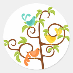Sticker Rond Oiseaux d'un arbre