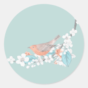 Sticker Rond Oiseaux et fleurs