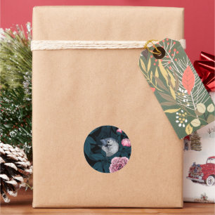 Sticker Rond Oiseaux et fleurs de pivoines rouges avec feuilles