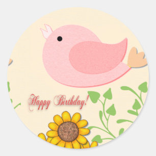 Sticker Rond Oiseaux et tournesols Anniversaire