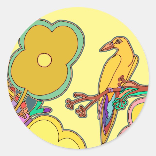Sticker Rond Oiseaux Fantaisistes (Devant)