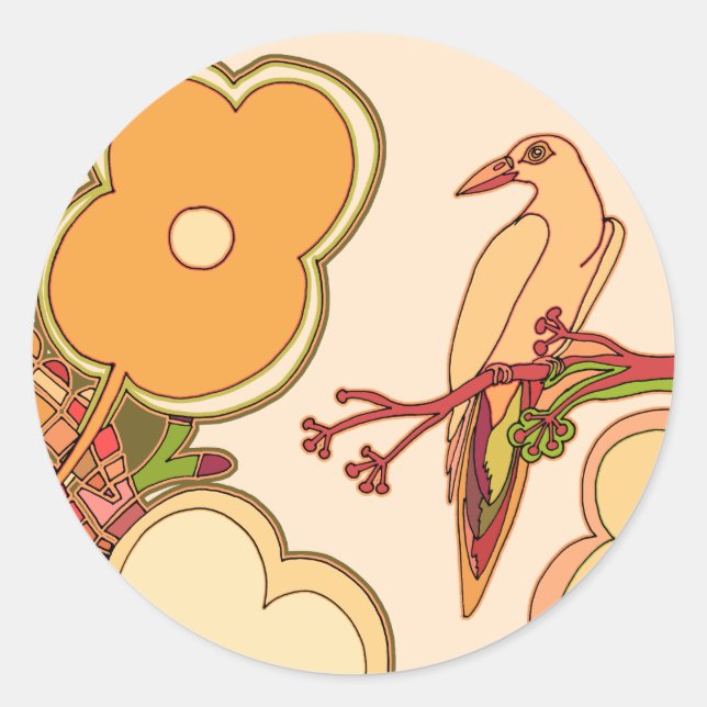 Sticker Rond Oiseaux Fantaisistes (Devant)