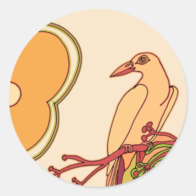 Sticker Rond Oiseaux Fantaisistes (Devant)