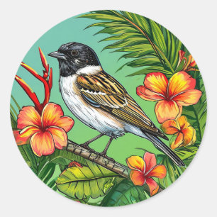 Sticker Rond Oiseaux Floraux Décor Botanique Exotique de la Nat