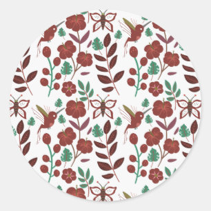Sticker Rond Oiseaux motifs et papillons floraux sans soudure