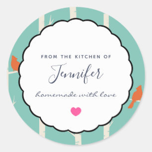 Sticker Rond Oiseaux oranges rétro sur bouleaux Cuisine