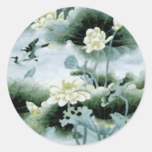 Sticker Rond Oiseaux orientaux et fleurs