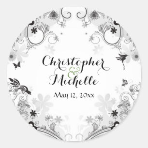 Sticker Rond Oiseaux personnalisés et Mariage de jardin fleuri