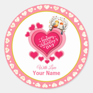 Sticker Rond Oiseaux romantiques en Branche Saint-Valentin et c
