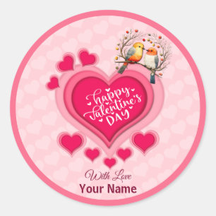 Sticker Rond Oiseaux romantiques sur une branche Saint-Valentin