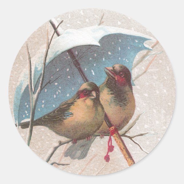 Sticker Rond Oiseaux sous le parapluie bleu (Devant)