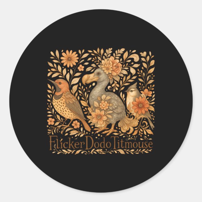 Sticker Rond Oiseaux subtils Flicker Dodo Titmouse Trump résist (Devant)