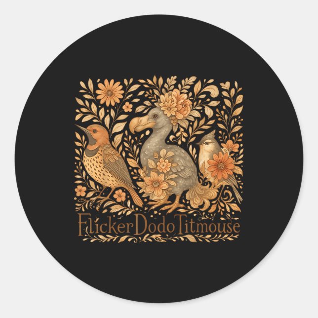 Sticker Rond Oiseaux subtils Flicker Dodo Titmouse Trump résist (Devant)
