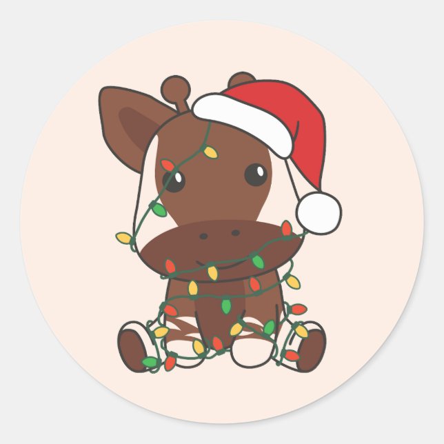 Sticker Rond Okapi Noël Animaux d'hiver Vacances Okapis (Devant)