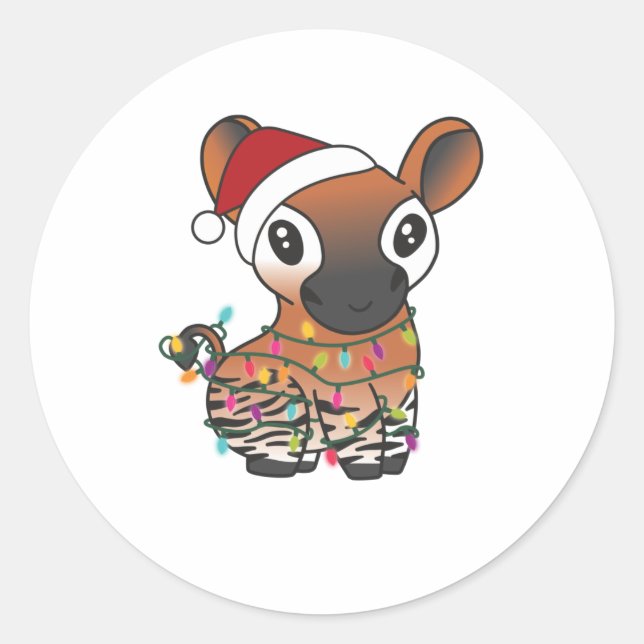 Sticker Rond Okapi Noël Neige Animaux d'hiver Okapis (Devant)