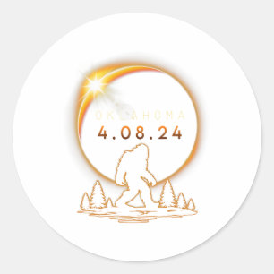 Sticker Rond Oklahoma Total Solaire Eclipse 2024 Bigfoot Solar
