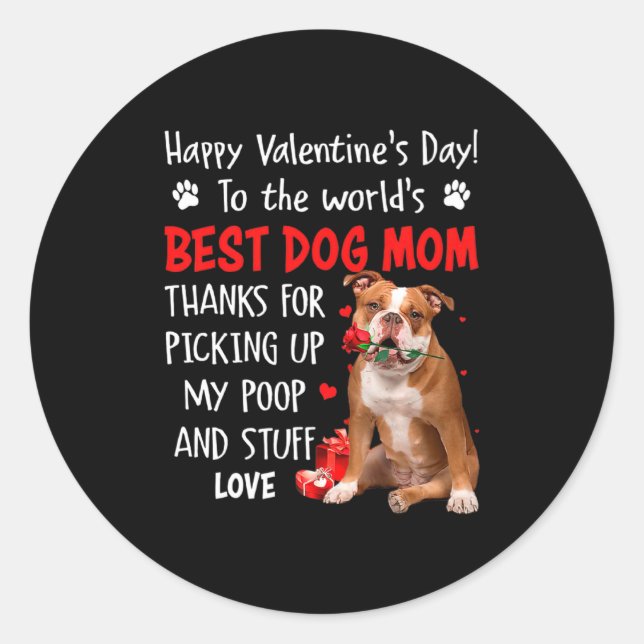 Sticker Rond Old English Bulldog Dog Mom Valentines Day Fu  (Devant)