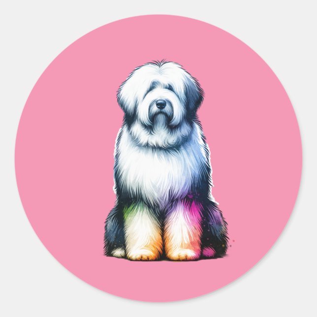 Sticker Rond Old English Sheepdog (Devant)
