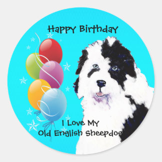 Sticker Rond Old English Sheepdog - Ballons d'anniversaire Glos