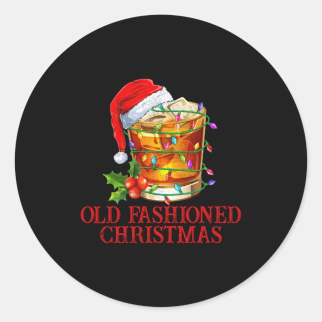 Sticker Rond Old Fashioned Whiskey Christmas Funny Bourbon Tail (Devant)