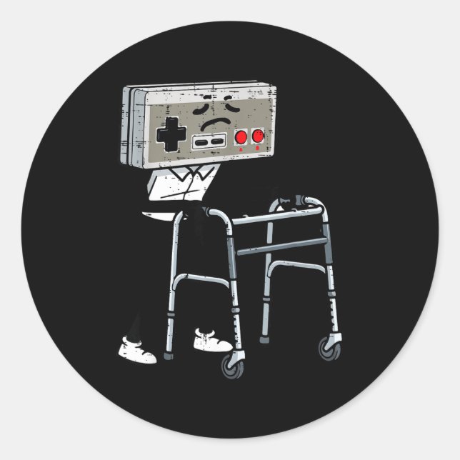Sticker Rond Old Gaming Controller Walker Funny Gamer Men Women (Devant)