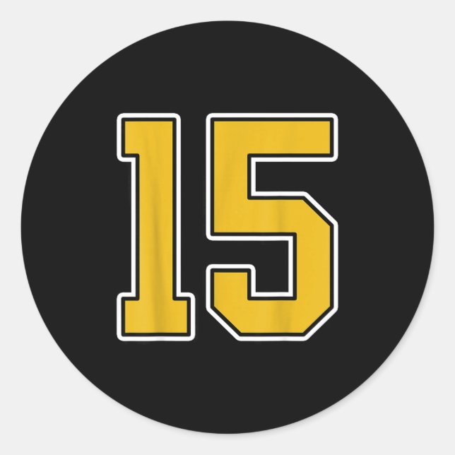 Sticker Rond Old Gold Black White Sports Number 15 Jersey Unifo (Devant)
