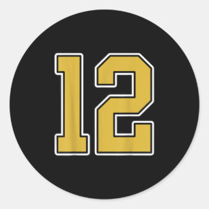 Sticker Rond Old Gold Black White Sports Numéro 12 Jersey Unifo