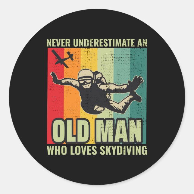 Sticker Rond Old Man Skysurf Skysurf Skydiving Skydive Parachut (Devant)