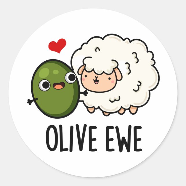 Sticker Rond Olive Ewe drôle Amour Pun (Devant)