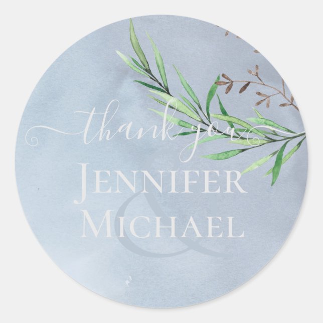 Sticker Rond Olive Feuille Mariage Dusty Blue Lemon (Devant)