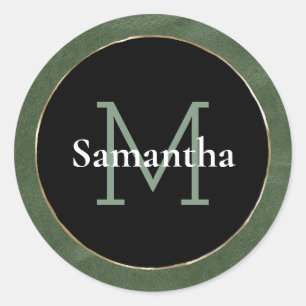 Sticker Rond Olive Green Black White Gold Monogramme