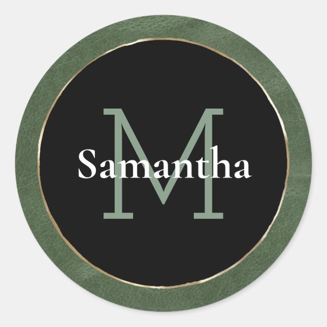 Sticker Rond Olive Green Black White Gold Monogramme (Devant)