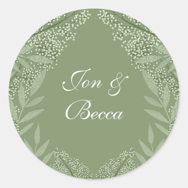 Sticker Rond Olive Green Mariage Botanique Vintage (Devant)